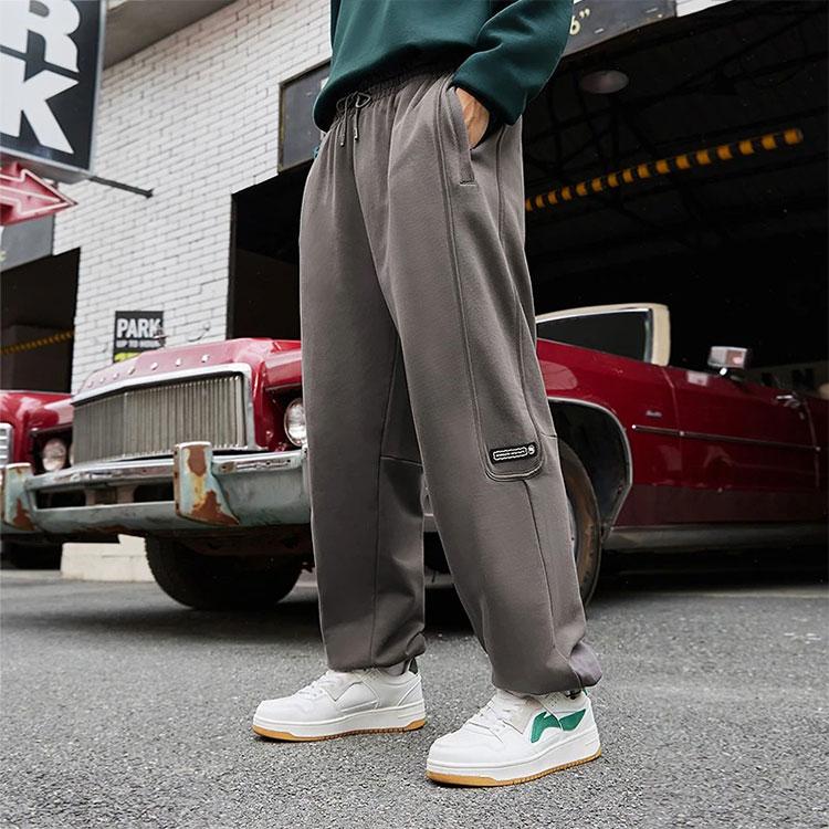 Li-Ning Solid Color Drawstring Knit Sweatpants Men Bottoms Gray AKLS643-3