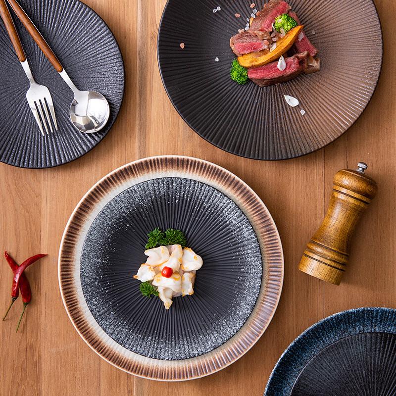 Elegant Japanese Striped Ceramic Dinner Plate