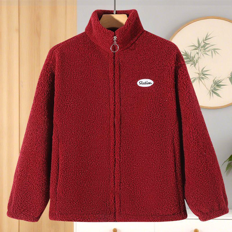 Plus Size Velvet Fleece Jacket: Loose Fit Lambswool Sweatshirt for Middle-Aged & Elderly