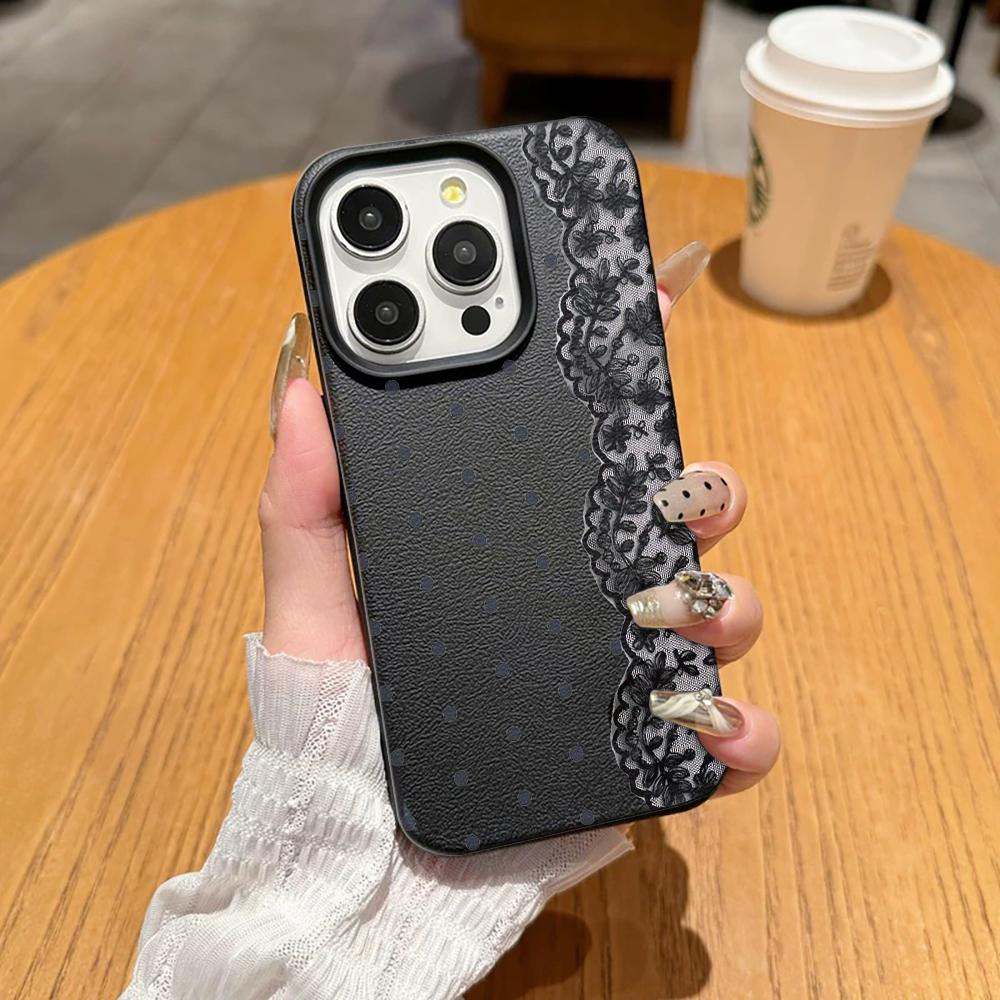 Black Lace Phone Case For Iphone 17 16 Pro Max 14 15 Plus Cover Iphone 11 12 13 17E 16E Soft Shockproof Cover