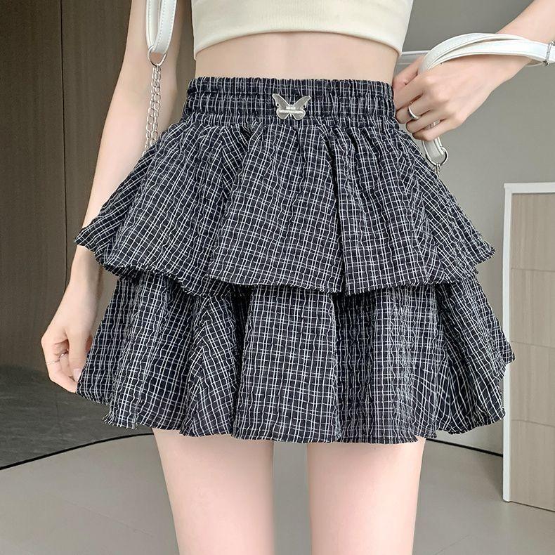 Mini Cake Skirts Women Summer Sweet Students A-line Elastic Waist Ruffles Korean High Street Casual All-match Y2k Skirts