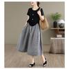 DIMANAF 2026 Summer New Plus Size Women Long Pants Cotton Vintage Loose Elastic Waist Casual Lady Bottoms Print Plaid Black