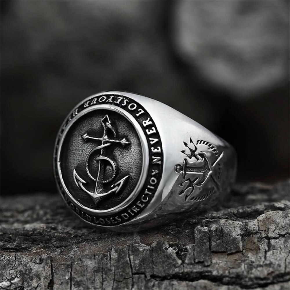 

Hip Hop Trend Retro Simple Trend Punk Rock Viking Alloy Anchor Ring for Men Street Accessories 13
