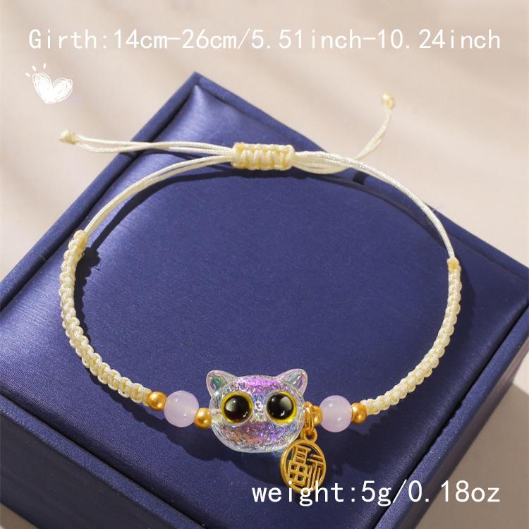 Lucky Blue Big Eye Black Cat Bracelets for Women Men  Cartoon Animal Handmade Braided Bracelets Couple Jewelry Gifts
