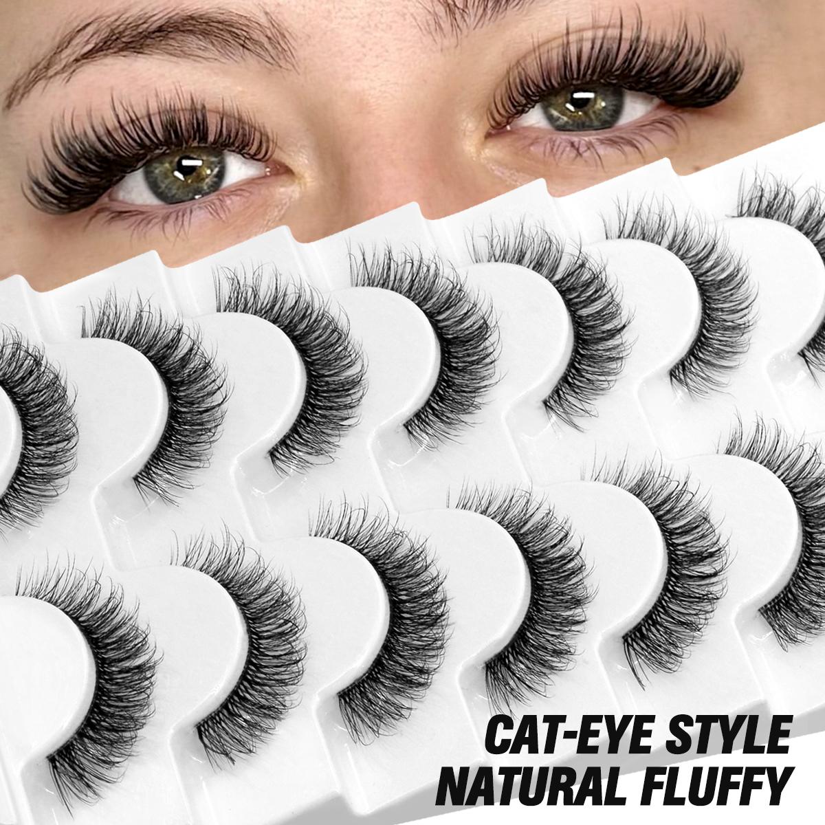 Пушистые накладные ресницы 5/7 пар натуральных кошачьих ресниц прозрачный стебель — фото 5