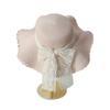 Sweet bucket hat straw hat women's lace bow big brim foldable sun hat seaside beach