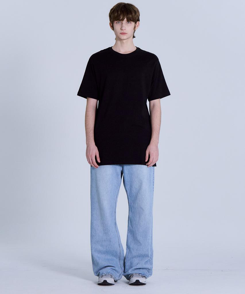 BASIC HOUSE Uni Layered Round Neck Short Sleeve Tee Long Length (+7Cm) Black Lats0106
