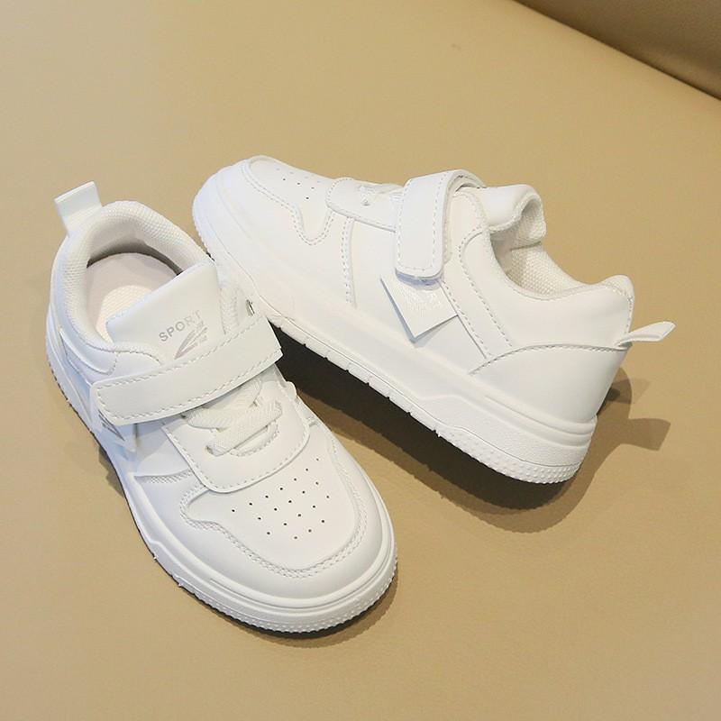 Kids White Sneakers Boys Girls Breathable Mesh Lining Soft Rubber Sole Casual Low Top Shoes Fall