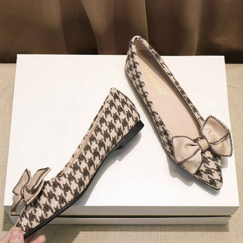 New Women Flat Shoes Fashion Print Bowknot Pointed Toe Casual Shoes Slip-on Loafers