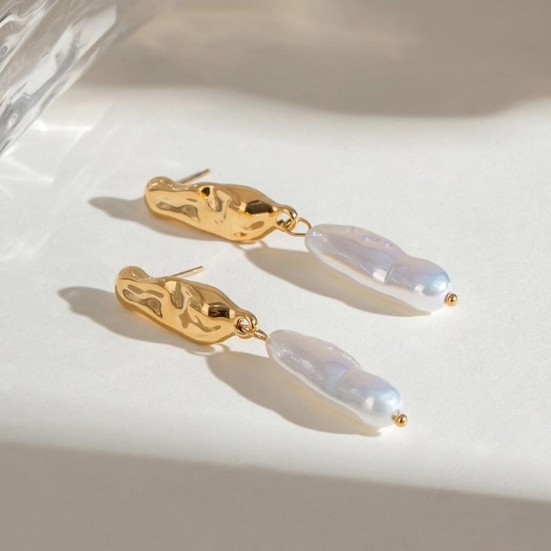 Artistic Stainless Steel Earrings Stylish Irregular Golden Geometric Pendant Ear Studs Everyday Wear Women Earrings