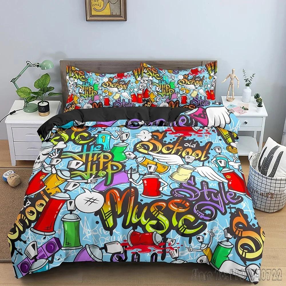 Cartoon Graffiti Quilt Gifts Duvet Cover Set HD Comforter Cover for Kids Bedding Sets Bedclothes Bedroom Decor