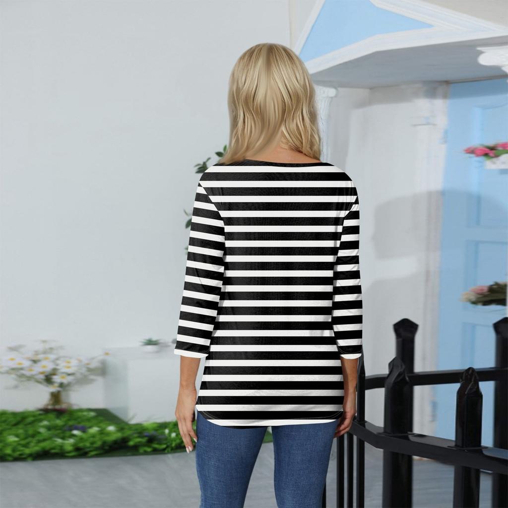 Women's Stand Collar 3/4 Sleeve Printed Top T-shirt