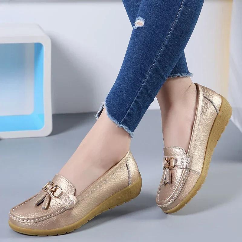 Spring Summer Breathable Casual Loafers For Women Platform Leather Comfort WedgeLadies Vulcanized Sneakers 44