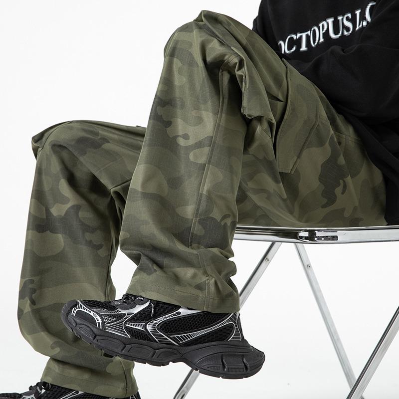 Heren outdoor gewassen camouflage overall heren rechte broek high street veelzijdig nieuw heren casual