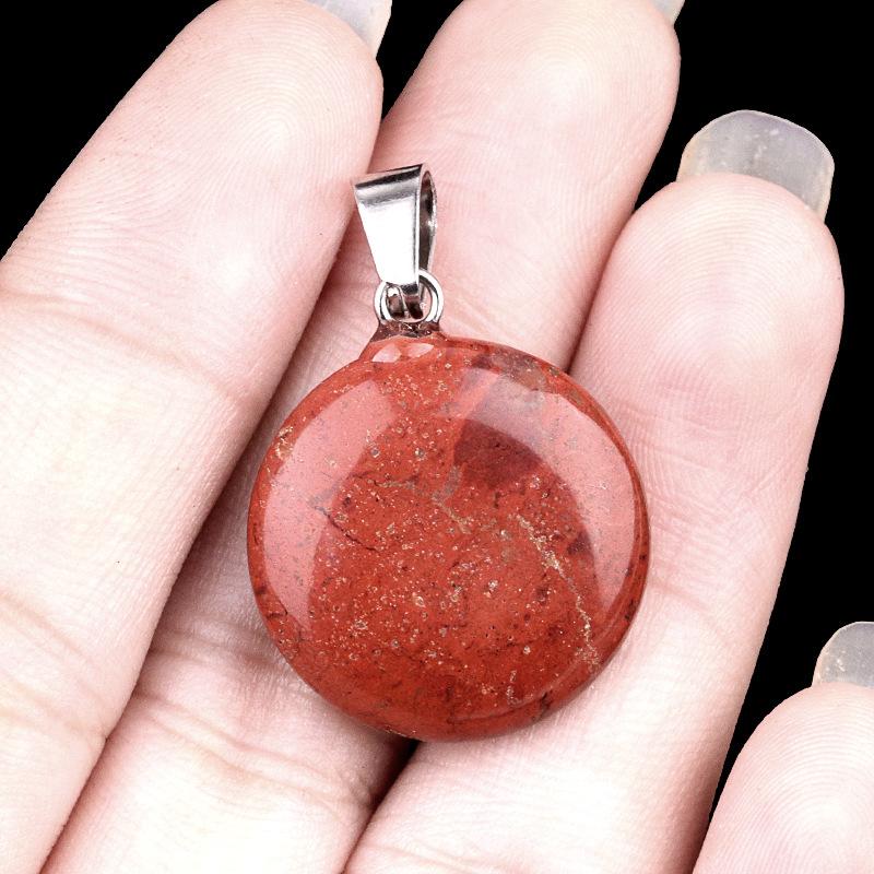 1pc 20mmNatural Stone Mixed Color Flat Round Shape Fine Ladies High Quality Pendant for Jewelry Making DIY Necklace Accessories