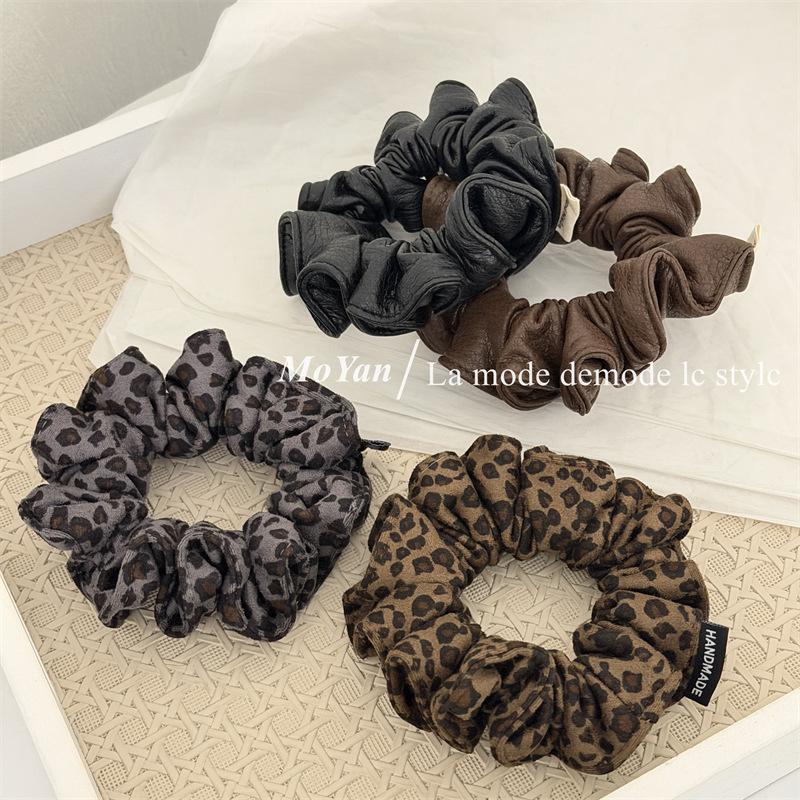 Fashionable Retro Leather Small Intestine Hairband, Flower-shaped Ponytail Hair Tie, Elegant Ponytail Hair String