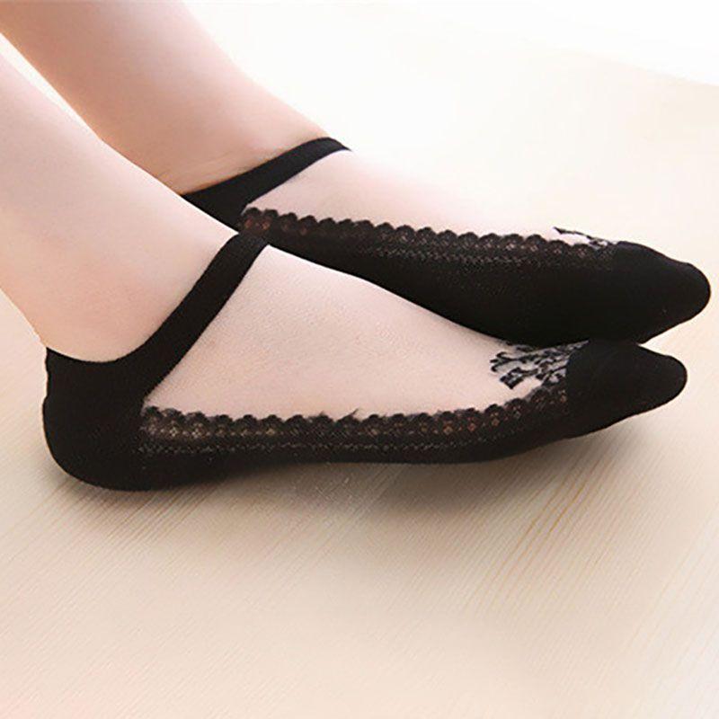 Classic Appeal Women Colors Sexy Ultra-thin Elastic Silky Short Silk Lace Invisible Socks In 7 Colors