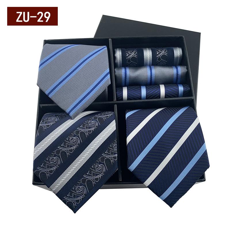 Men'S Gift Box Tie, Fashionable Business Striped Tie Square Scarf Combination Set, Luxury Gift Box.
