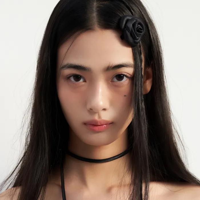 [2SET] black camellia hair pin