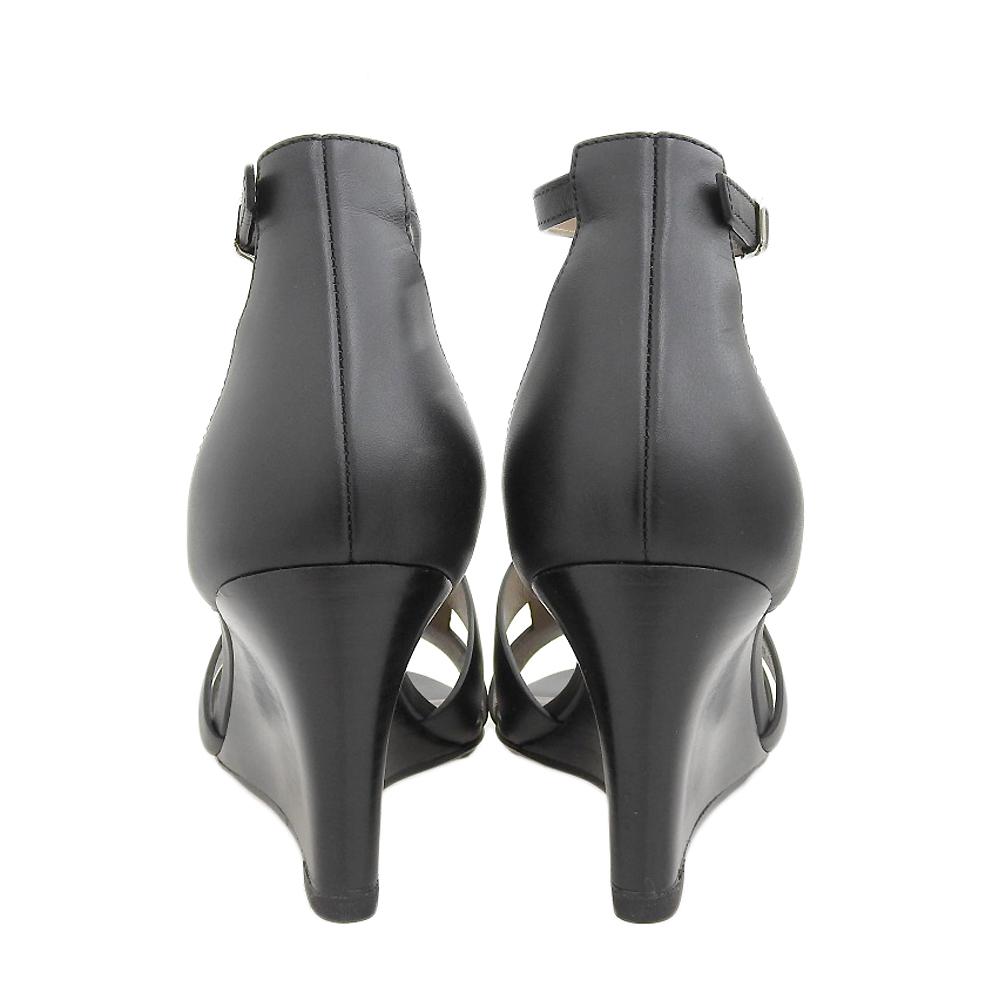 HERMES Legend Calfskin Sandals Women's Black 38 1/2 shoes black leatherUsed
