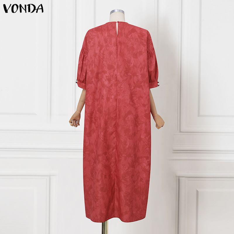 VONDA Overszied Women Batwing Sleeve Floral Print Loose Casual Long Maxi Robe Dress