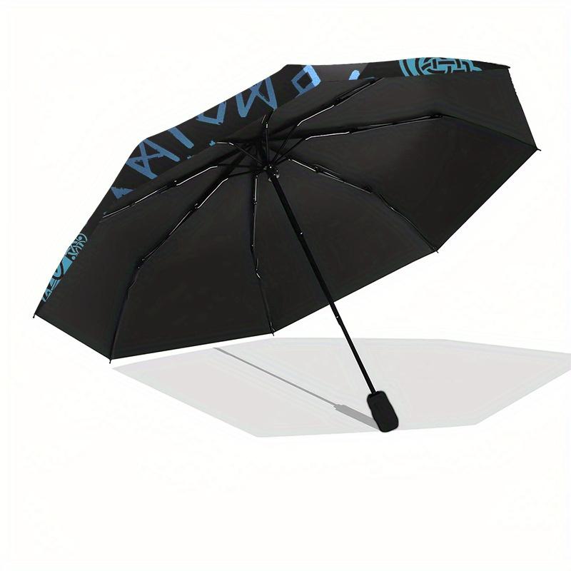 Viking Vegvisir Compass Norse Runes Umbrella - 3-Fold Compact Automatic Open/Close, 8-Rib Windproof Design with Blue Viking Ru