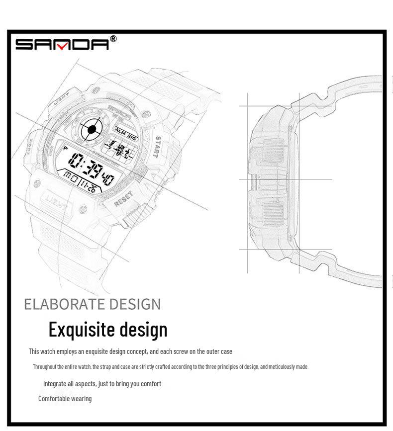 SANDA Waterproof Multifunctional Luminous Sports Watch with Alarm and Electronic Display for Students