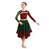 Girls Contemporary Worship Dance Dress: Long Sleeve with Invisible Zipper Back, Stylish Printed Patchwork & Color Block Irregular Hem