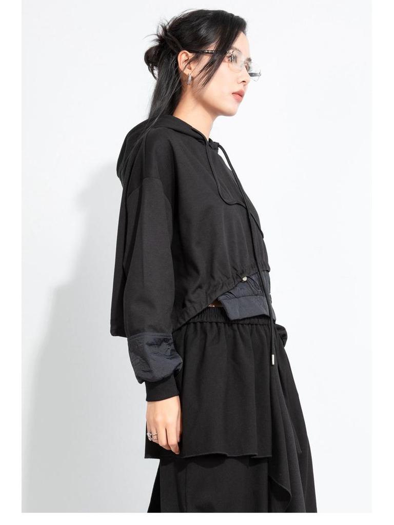 2025 Autumn Two-in-One Hooded Sweatshirt: Spliced Loose Fit with Drawstring - Street Style