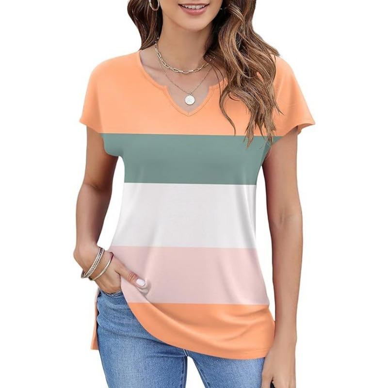 

YYFS Женская мода Повседневная Летняя Весна Однотонный Принт Короткие Рукава V-образный Вырез Блузки и Рубашки XXL