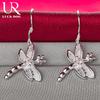 925 Sterling Silver Dragonfly AAA Rund Zirkon Hängeörhängen, Trendiga Bröllopssmycken