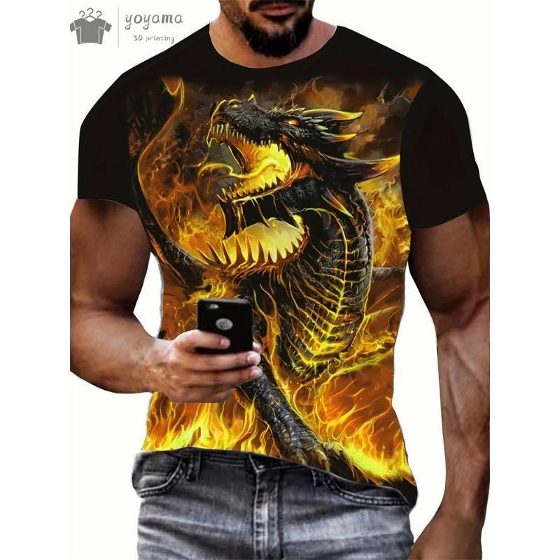 Fashion Personality Men T-Shirt Dragon Pattern 3D Printed Harajuku Street Short Sleeve O Neck T Shirts Oversized Tee Casual Tops