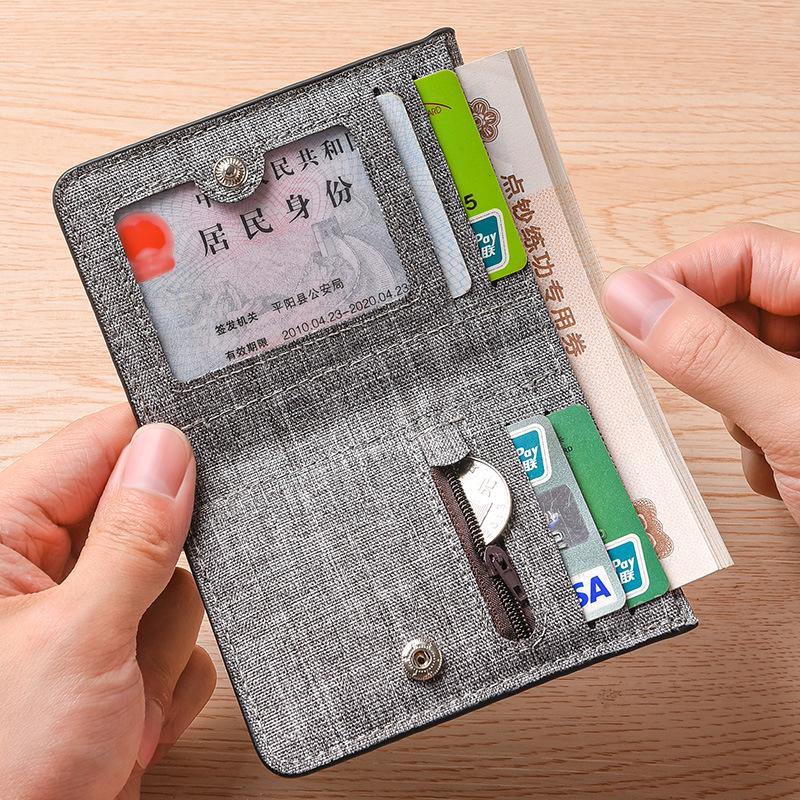 Men's Ultra-Thin Canvas & Leather Wallet: Multi-Card, Slim, Folding Design for Students & Youth.