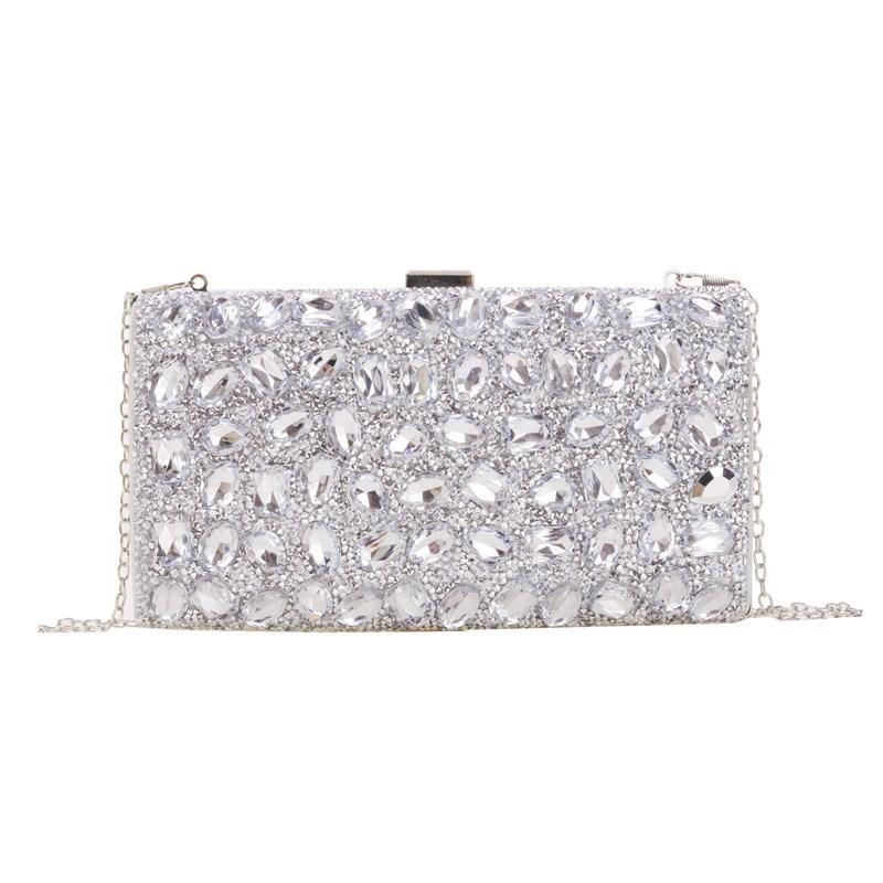 Borsa a pochette quadrata di lusso con strass e chiusura a lucchetto per feste serali e matrimoni