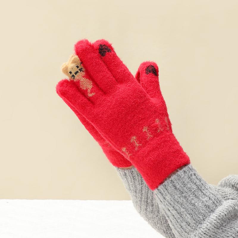 Жіночі Зимові Теплі Червоні Вовняні Рукавички з Лисицею - Сенсорні та Захищені від Холоду