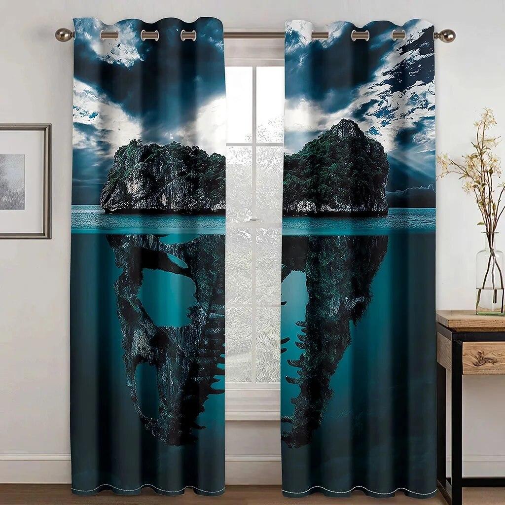The Beach In The Moonlight Scenery Mediterrane High Shading Curtain Natural Scenery Living Room Curtain Bedroom Decor 2 Pieces
