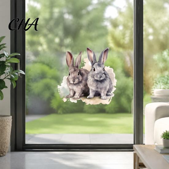 Self Adhesive Wall Mural for Children Bedroom Cartoon Rabbit Sticker Kids Room, Waterproof PVC Bunny Decal, Watercolor Nursery Decor Peel And