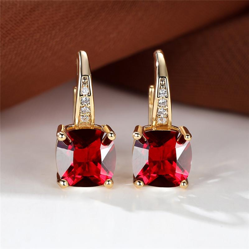 Blue Zircon Square Stone Luxury Crystal Rainbow Hoop Earrings Boho Gold Color Engagement Wedding For Women