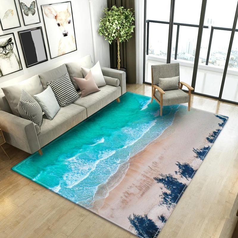 Beach Waves 3D Printed Carpets for Living Room Kids Room Rug Kitchen Mat Floor Carpets Modern Entrance Mat Home Bathroom Rugs