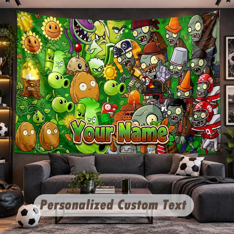 Wall Hanging Tapestry Custom NamePlants Vs. Zombie Pattern Personalized Printed Fabric Wall Decor