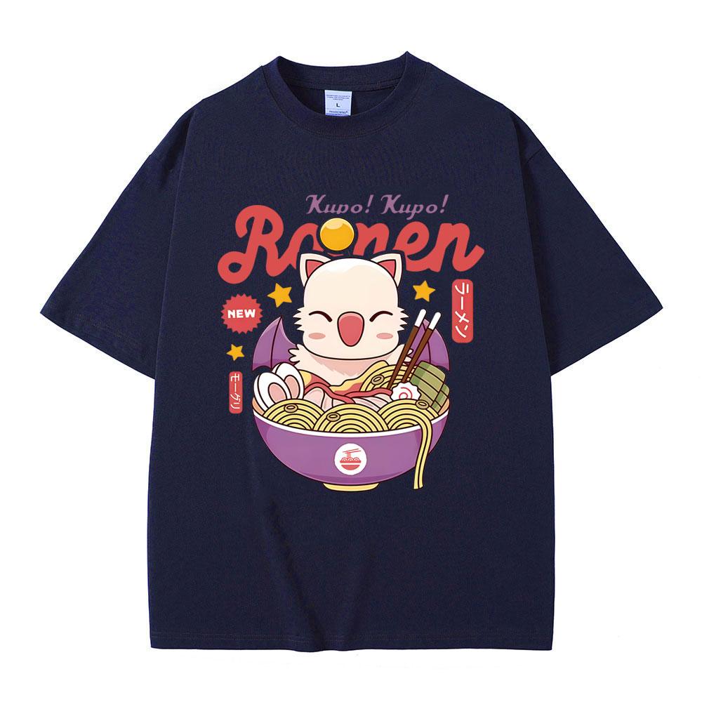 Game FINAL FANTASY XIV Merch Tshirt Funny Moogle Kupo Ramen Graphic Tshirts Men Women Casual Oversized Vintage Cotton Tshirts