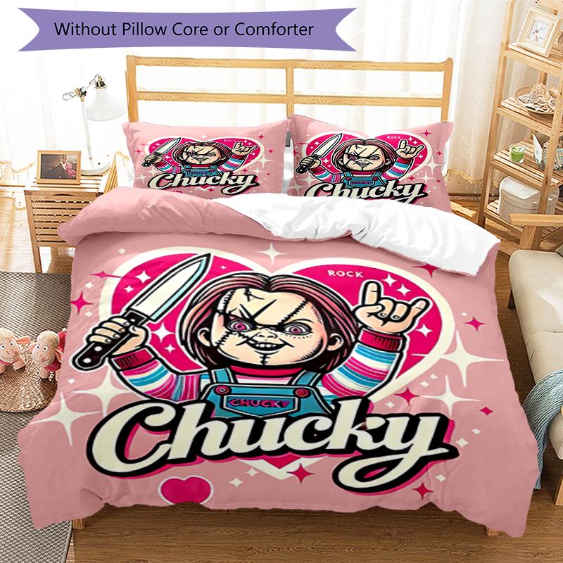 3pcs Chucky Bedding Set Duvet Cover Closure Includes 1 Duvet Cover & 2 Pillowcases, Soft and Comfortable for All Seasons.
