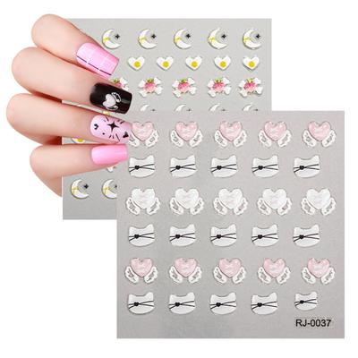 Embossed Cartoon Nail Art Stickers Decals Self-Adhesive Floral Nail Supplies Nail Art Design Decoration Accessories