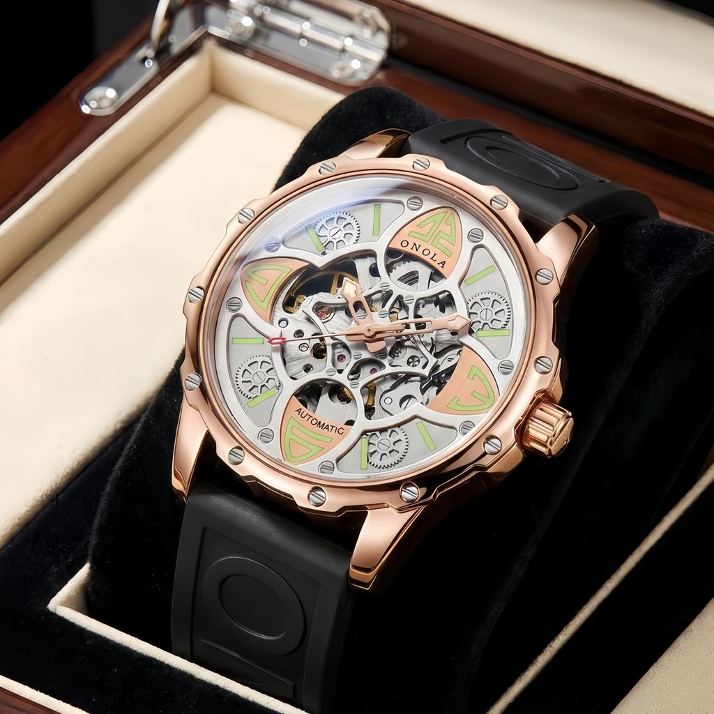 Men's Watch ONOLA Luxury Fashion High-quality Hollow Full-automatic Mechanical Watches Men Waterproof Silicon Tape Wristwatch