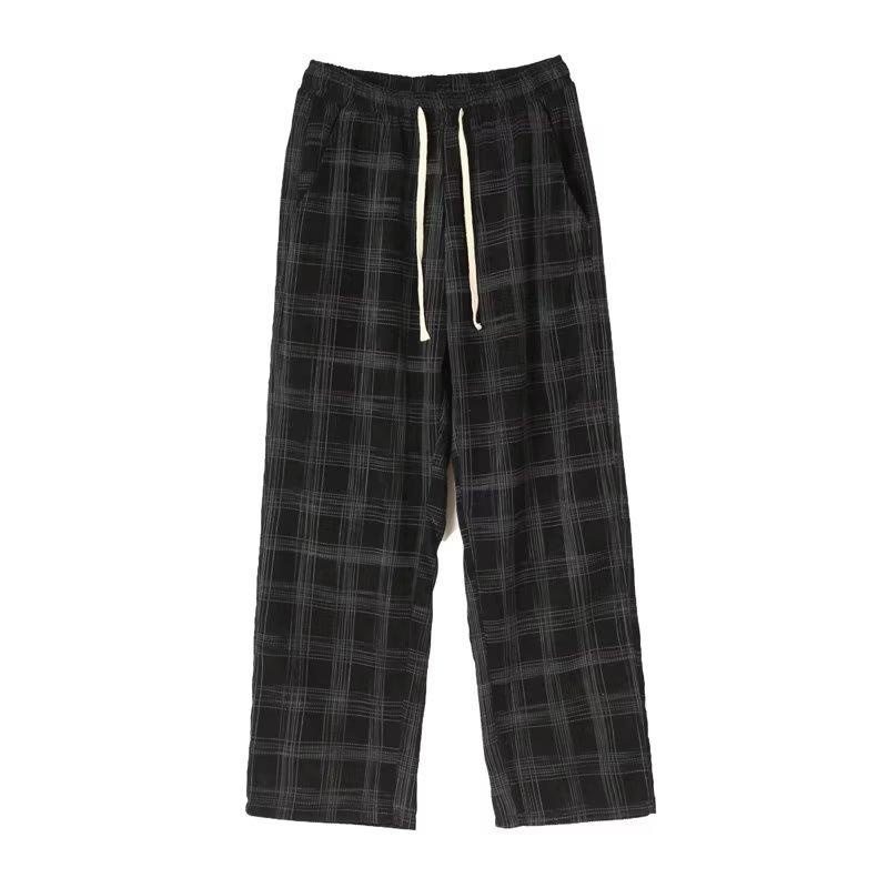 Spring Autumn Men's Checkered Casual Pants Loose Straight Corduroy Pants Sweatpants Man Streetwear Hip Hop Trousers