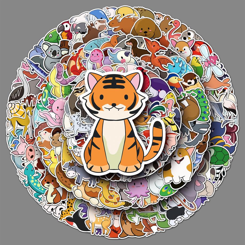 200 Cartoon Animals Doodles Cute Cartoon Hand-drawn DIY Hand Ledger Skateboard Suitcase Stickers Waterproof