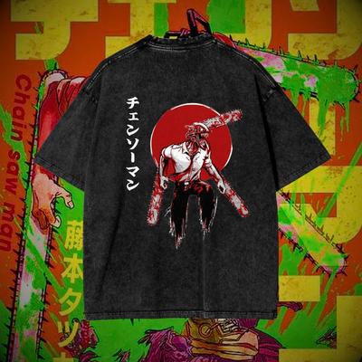 T-shirt Grafica Anime Chainsawman da Uomo Estiva Harajuku Cotone Lavato T-shirt Vintage Streetwear Uomo Donna Top