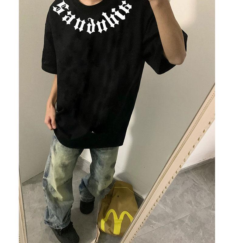 Unisex Fluorescent Green Cotton Letter Print T-Shirt, 190g Heavyweight, Short Sleeve - Men’s and Women’s Casual Top