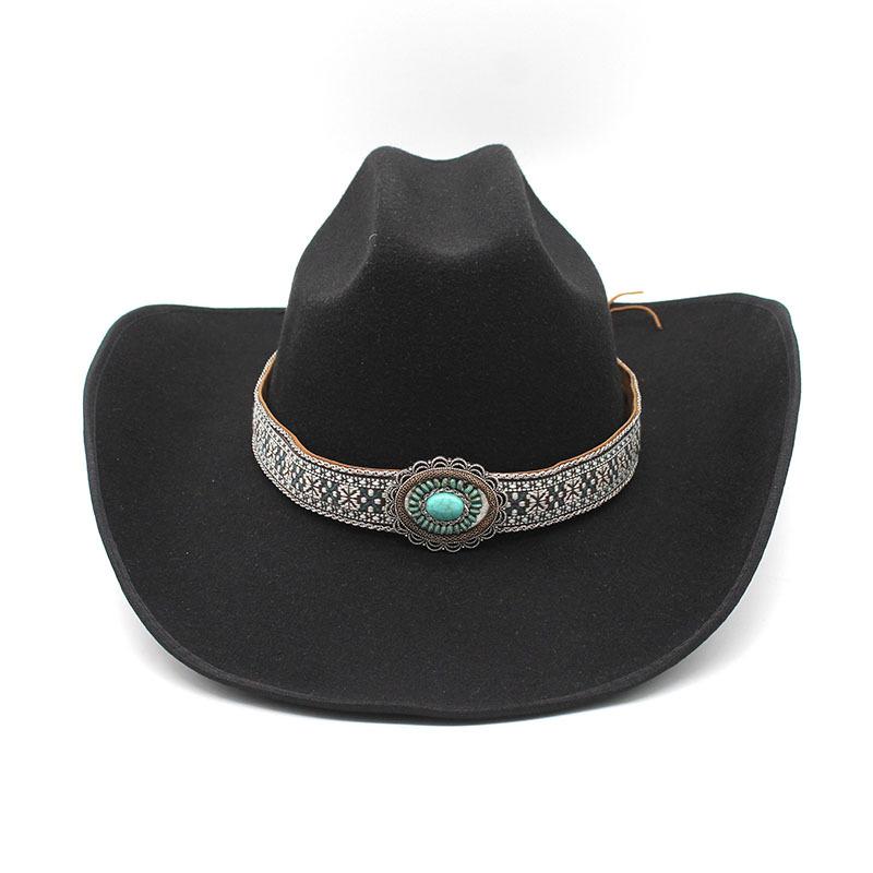 Wool Hat Western Cowboy Top Hat Men'S And Women'S Couple Hat 9.5Cm Big Brim Crimped Felt Hat