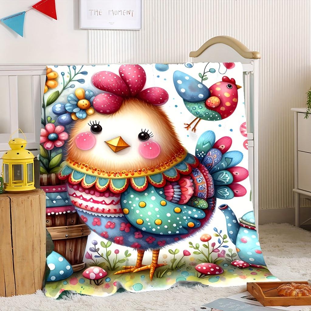Cartoon Chicken-Themed Pattern Flannel Printed Blanket Suitable For All Seasons Suitable For Living Room Office Sofa And Travel